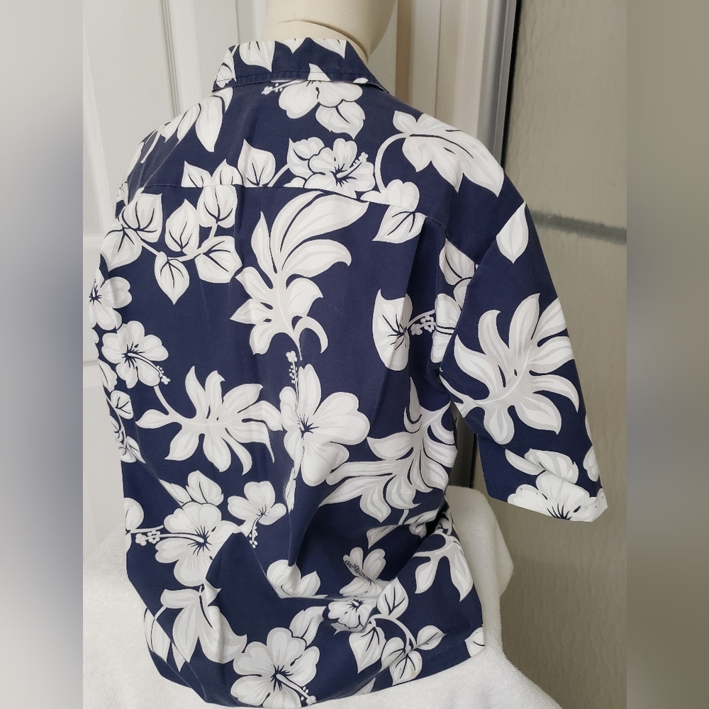 Royal Creations Navy and White Tropic Hawaiian Shirt Made in Hawaii Men's Large - Picture 3 of 12